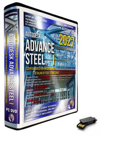 Autodesk Advance Steel 2027 software package with DVD and USB drive on a white background