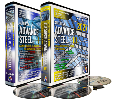 Two Autodesk Advance Steel III software packages with CDs on a white background